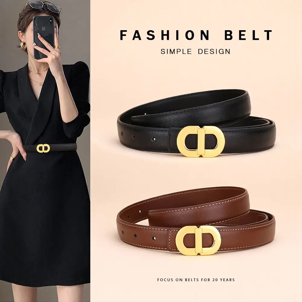 Women's Leather Belt with Gold Logo for Suits Coats - Image 10