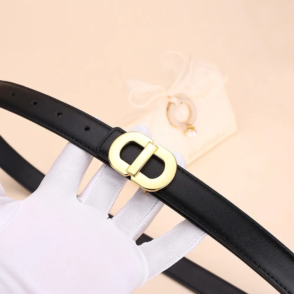 Women's Leather Belt with Gold Logo for Suits Coats - Image 11
