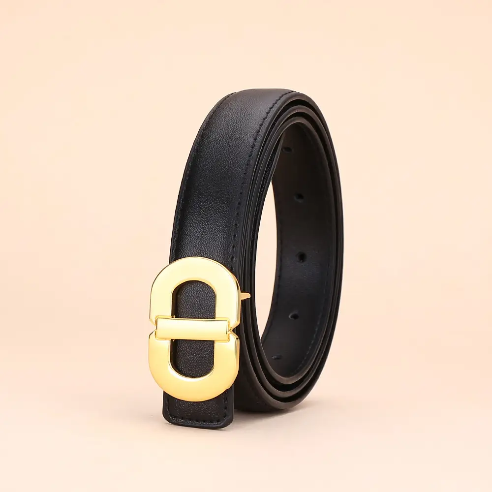 Women's Leather Belt with Gold Logo for Suits Coats - Image 12