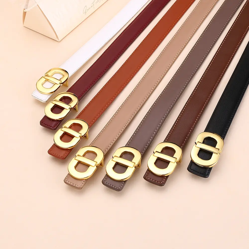 Women's Leather Belt with Gold Logo for Suits Coats - Image 13