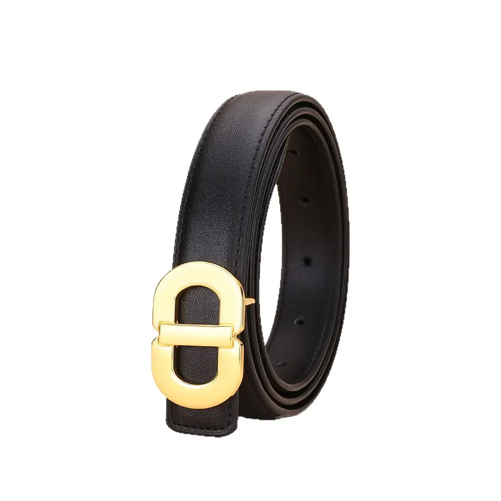 Women's Leather Belt with Gold Logo for Suits Coats - Image 14