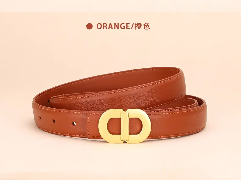 Women's Leather Belt with Gold Logo for Suits Coats — feature 14