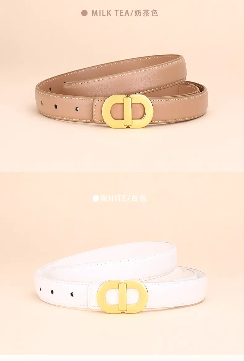 Women's Leather Belt with Gold Logo for Suits Coats — feature 15