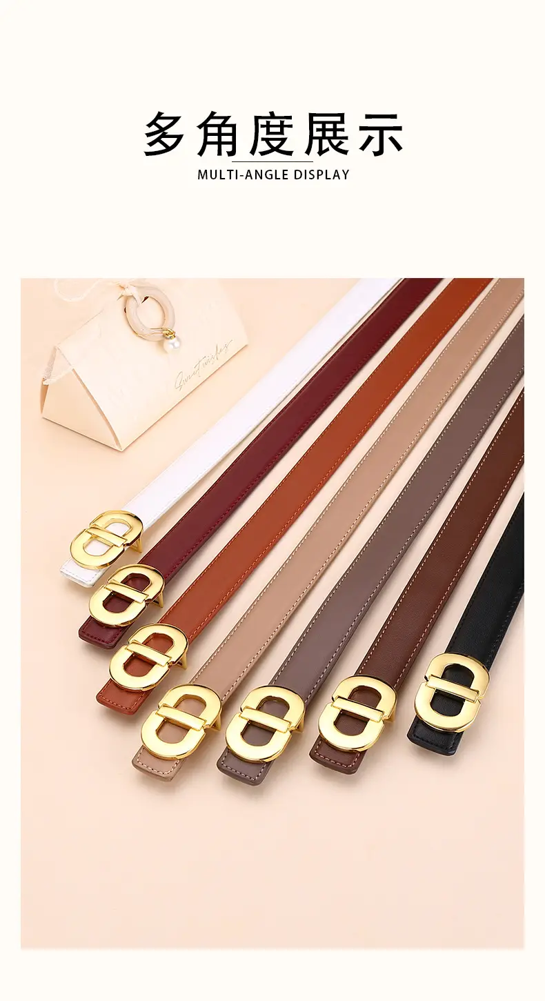 Women's Leather Belt with Gold Logo for Suits Coats — feature 16
