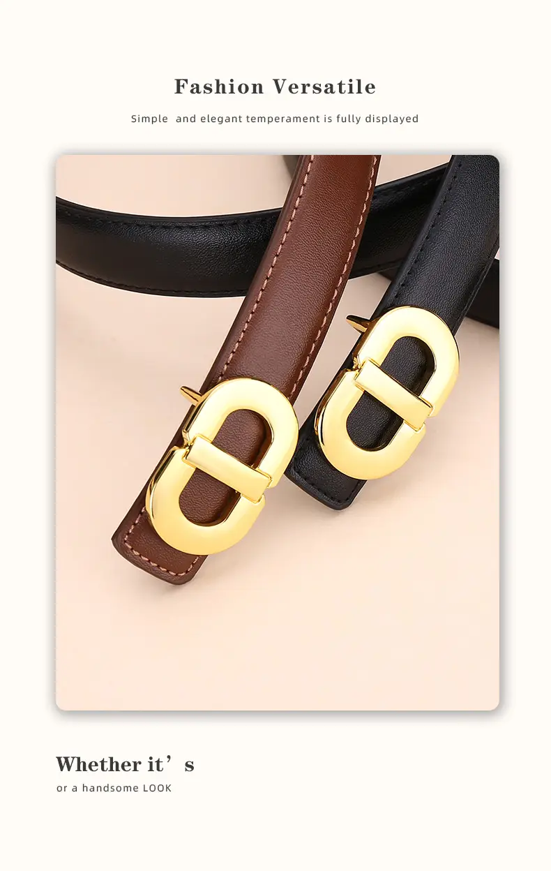 Women's Leather Belt with Gold Logo for Suits Coats — feature 17