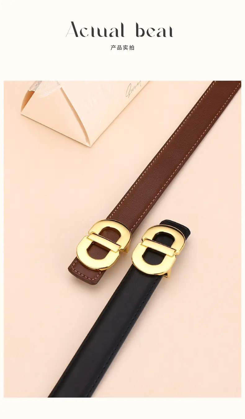 Women's Leather Belt with Gold Logo for Suits Coats — feature 18