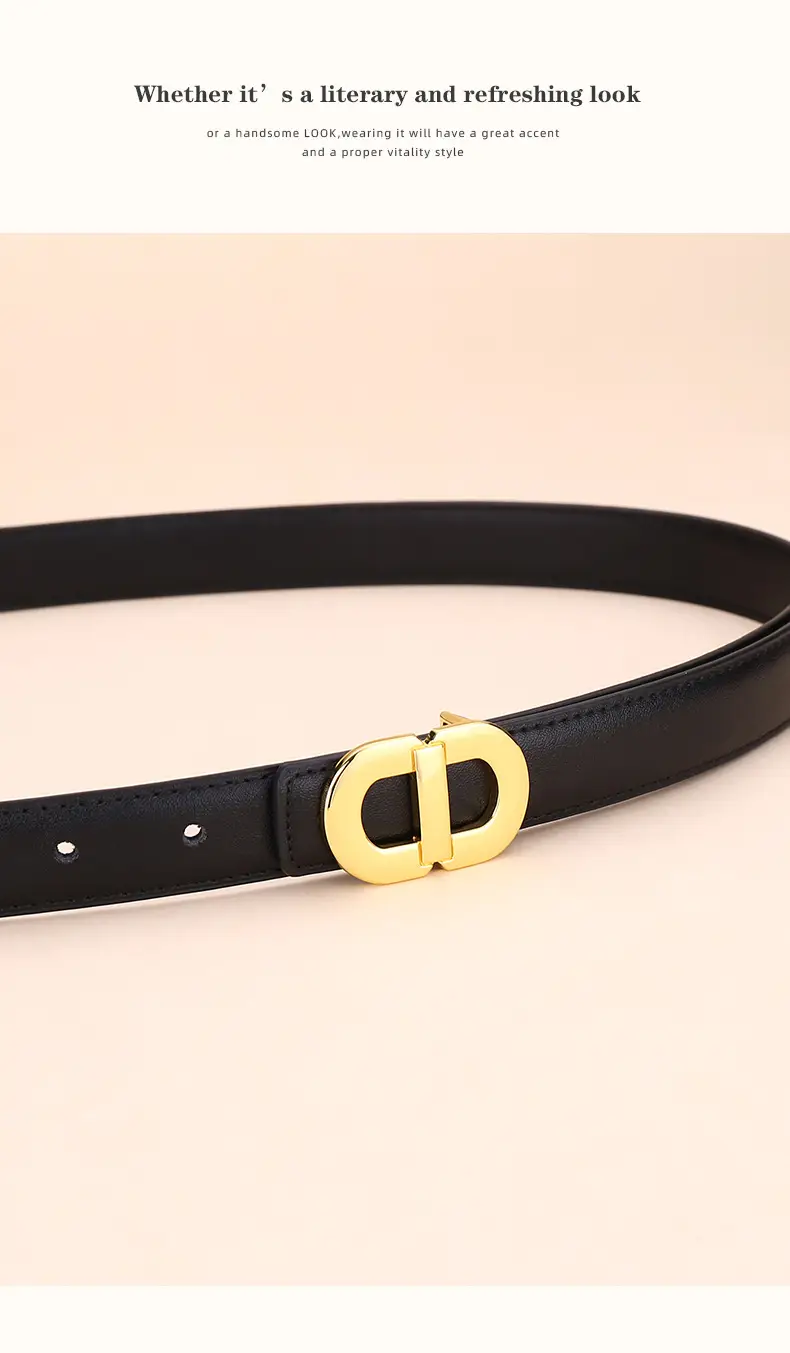 Women's Leather Belt with Gold Logo for Suits Coats — feature 19