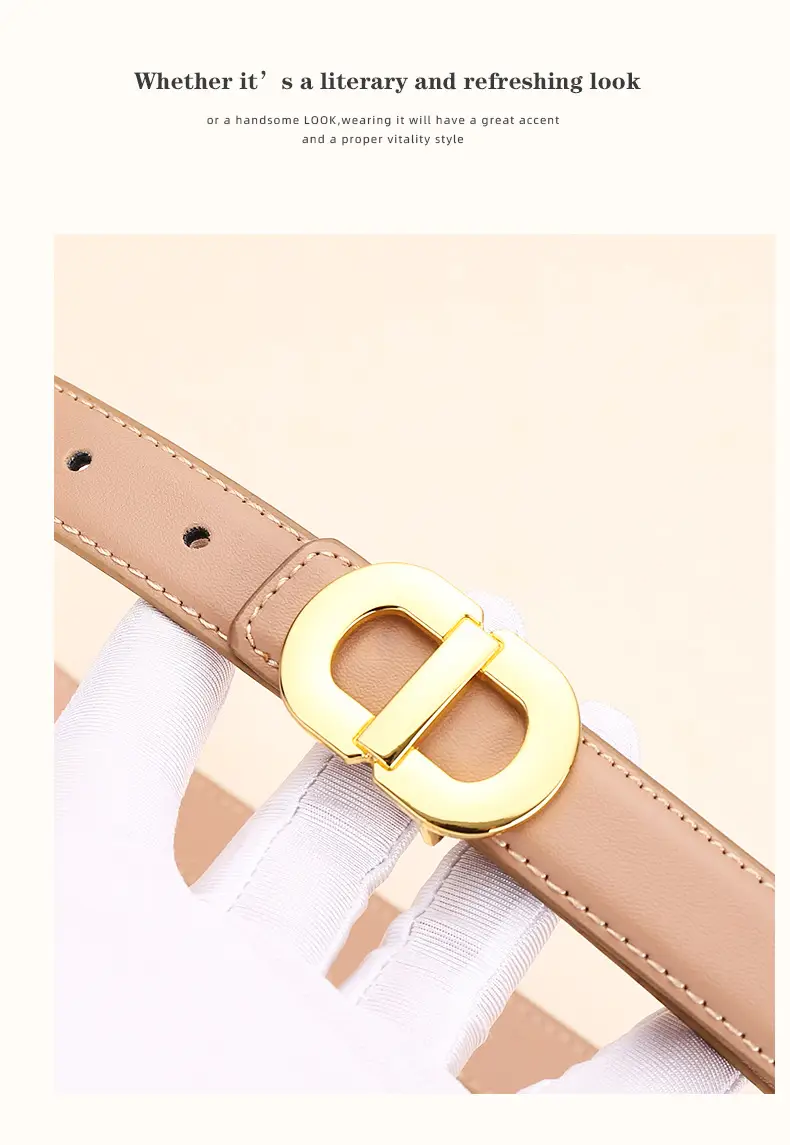 Women's Leather Belt with Gold Logo for Suits Coats — feature 21