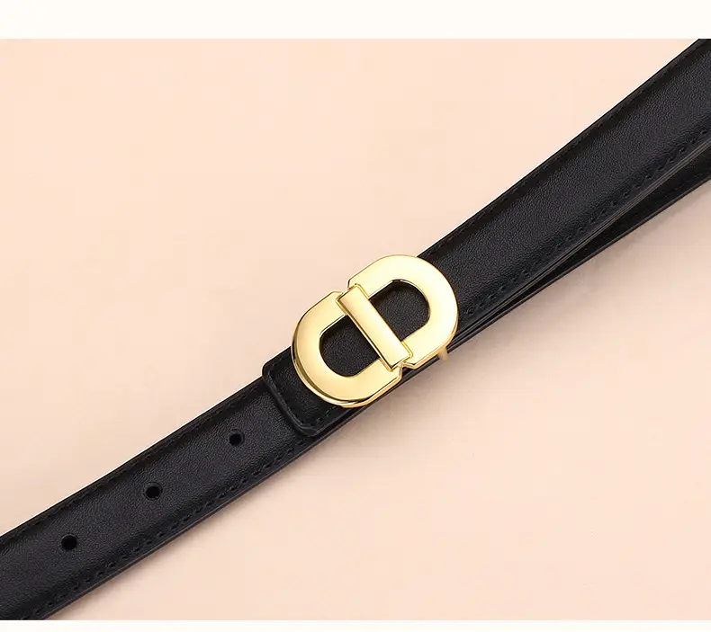 Women's Leather Belt with Gold Logo for Suits Coats — feature 22