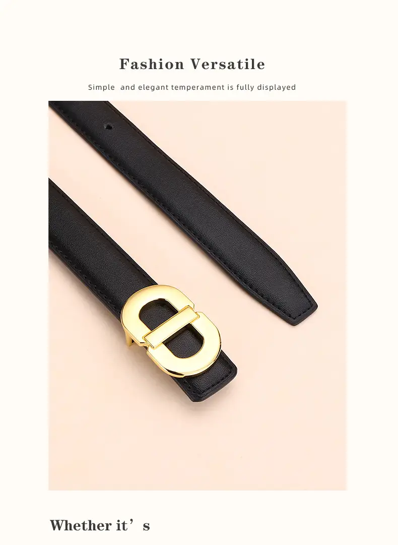 Women's Leather Belt with Gold Logo for Suits Coats — feature 23