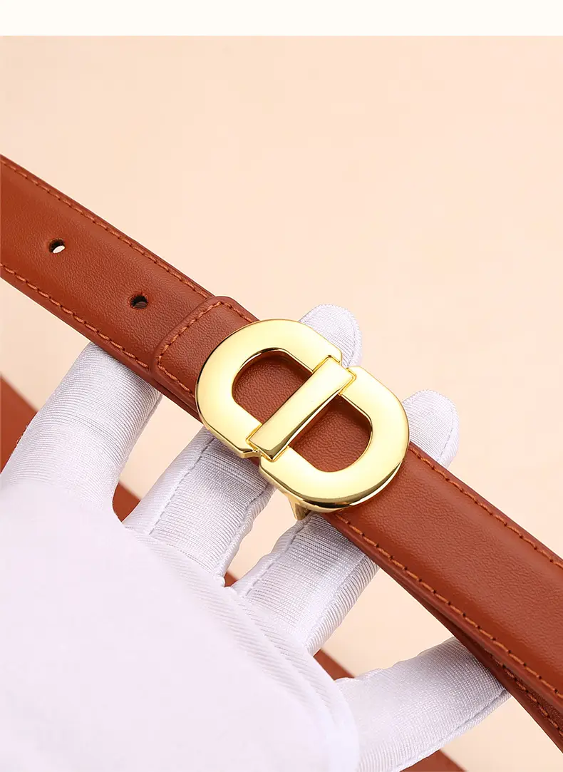 Women's Leather Belt with Gold Logo for Suits Coats — feature 24