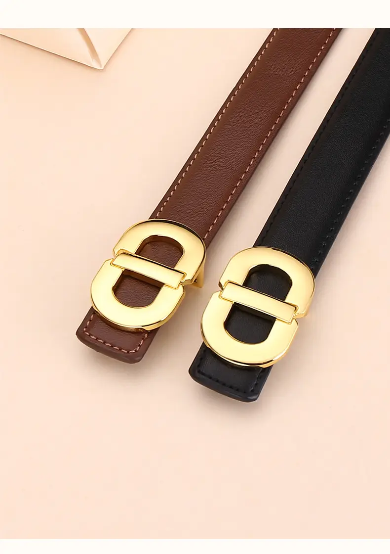 Women's Leather Belt with Gold Logo for Suits Coats — feature 25
