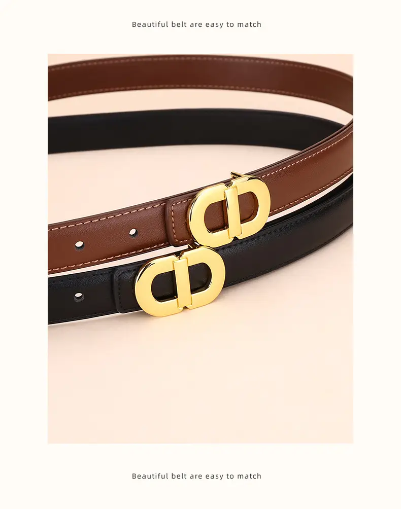 Women's Leather Belt with Gold Logo for Suits Coats — feature 26