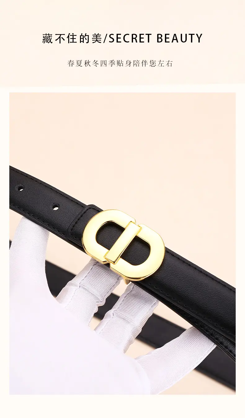 Women's Leather Belt with Gold Logo for Suits Coats — feature 4