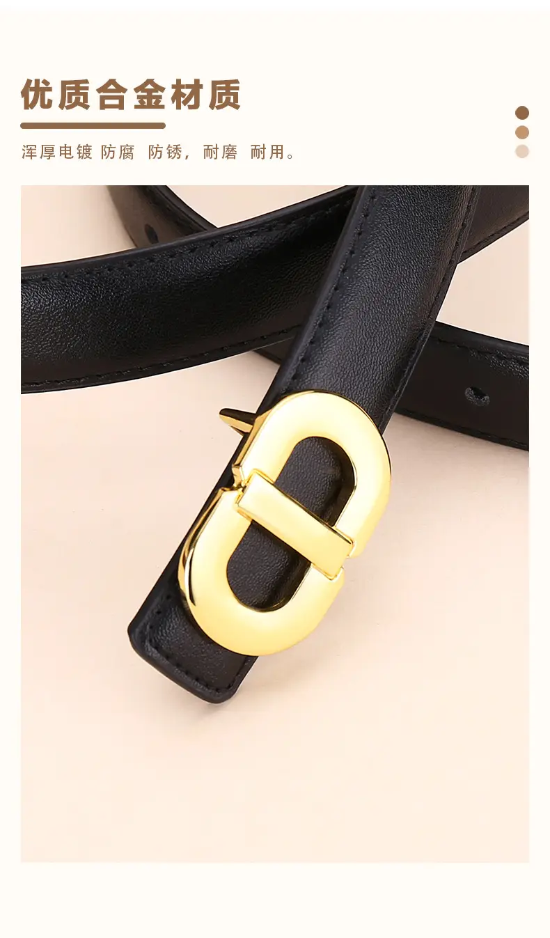 Women's Leather Belt with Gold Logo for Suits Coats — feature 8
