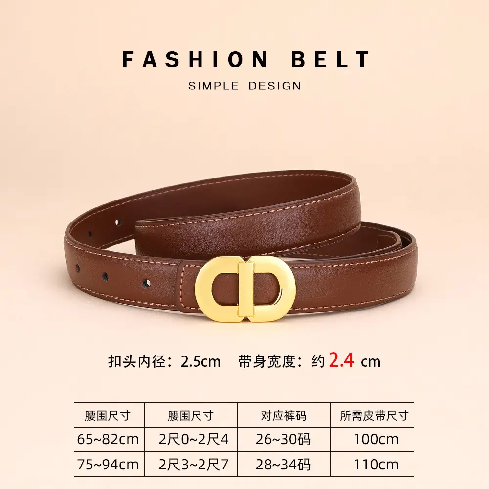 Women's Leather Belt with Gold Logo for Suits Coats - Image 3