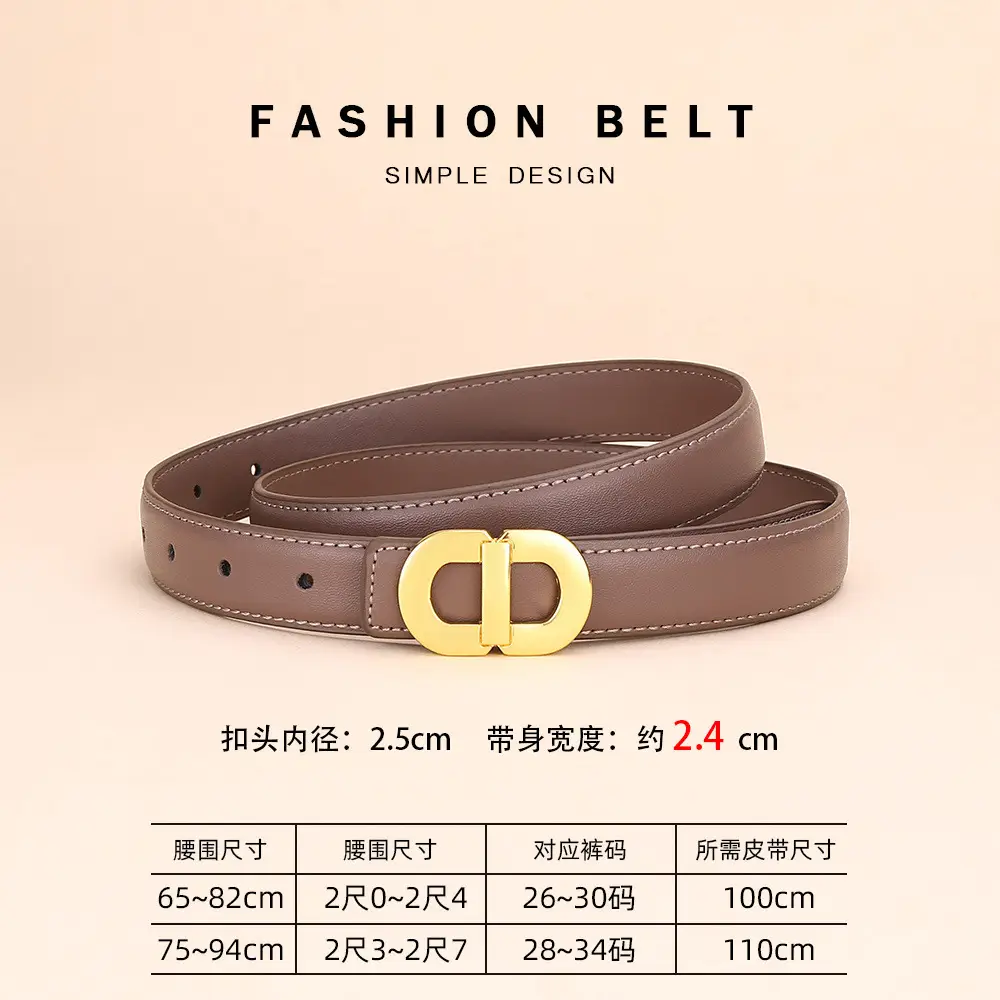 Women's Leather Belt with Gold Logo for Suits Coats - Image 4