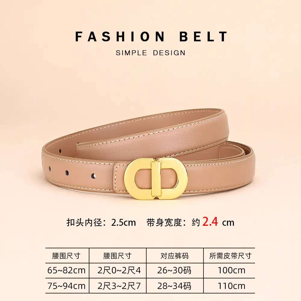 Women's Leather Belt with Gold Logo for Suits Coats - Image 5