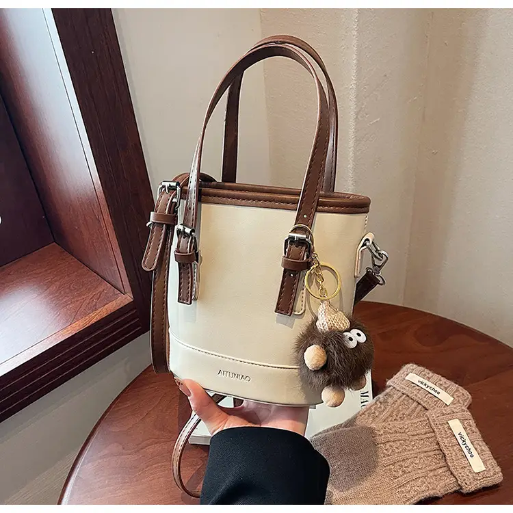 Women Retro Crossbody Bag Brown Pom Pom Charm — feature 10