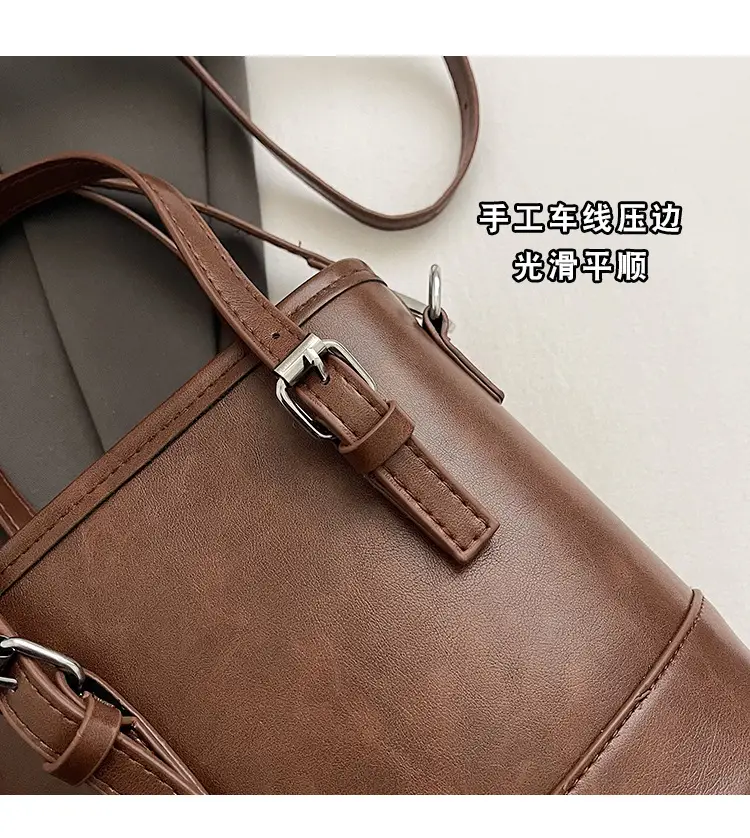 Women Retro Crossbody Bag Brown Pom Pom Charm — feature 20