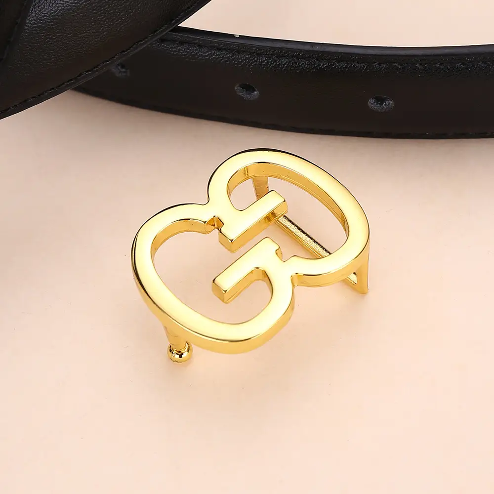 Bright Gold G Logo Belt for Women Genuine Leather