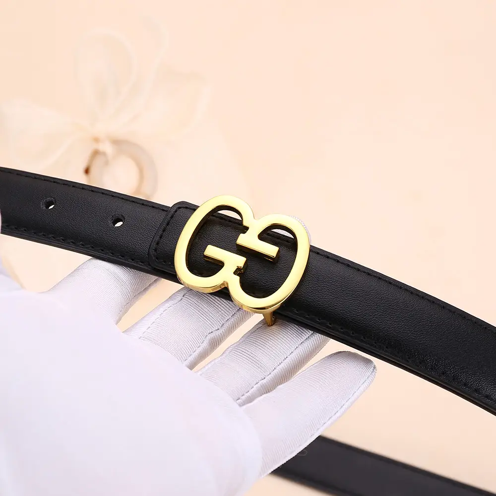 Bright Gold G Logo Belt for Women Genuine Leather