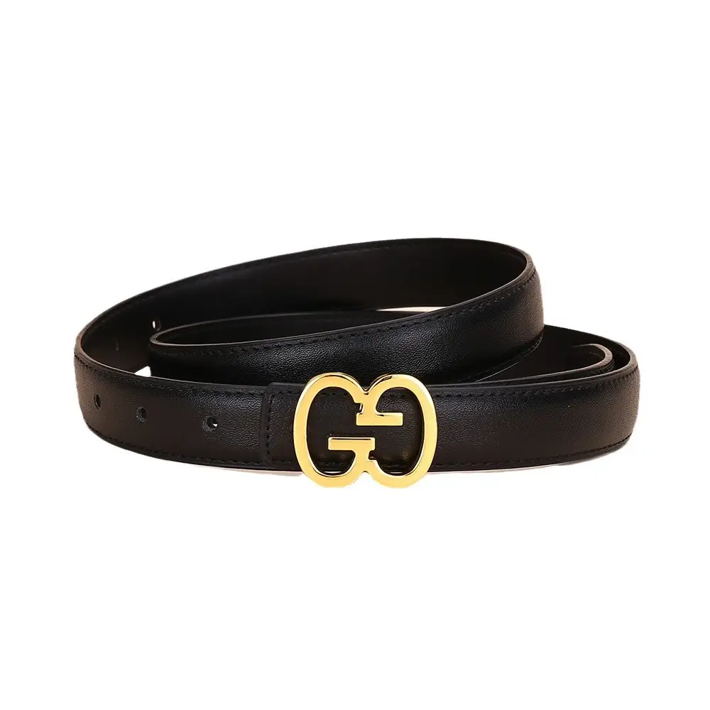Bright Gold G Logo Belt for Women Genuine Leather