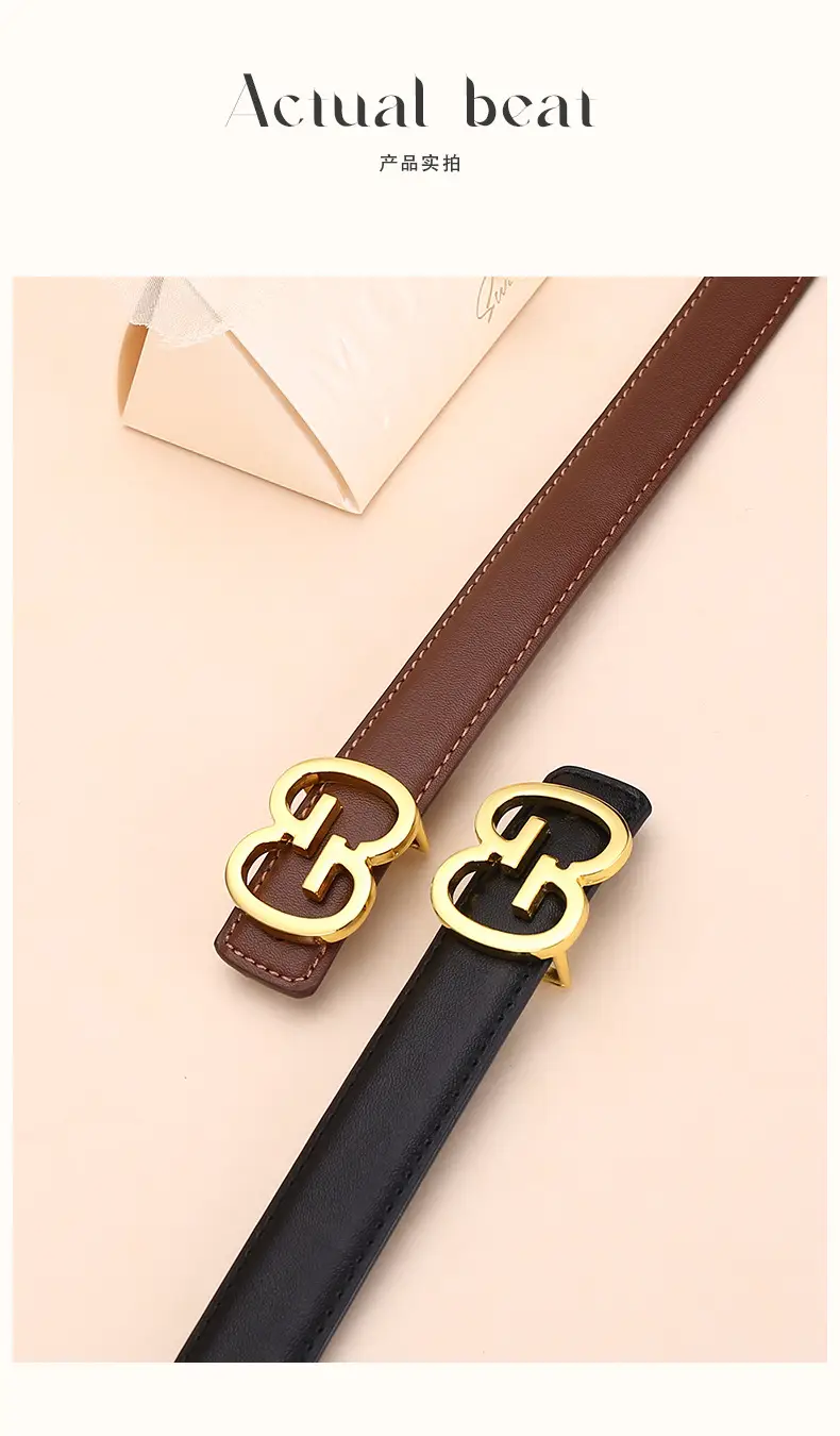 Bright Gold G Logo Belt for Women Genuine Leather — feature 17