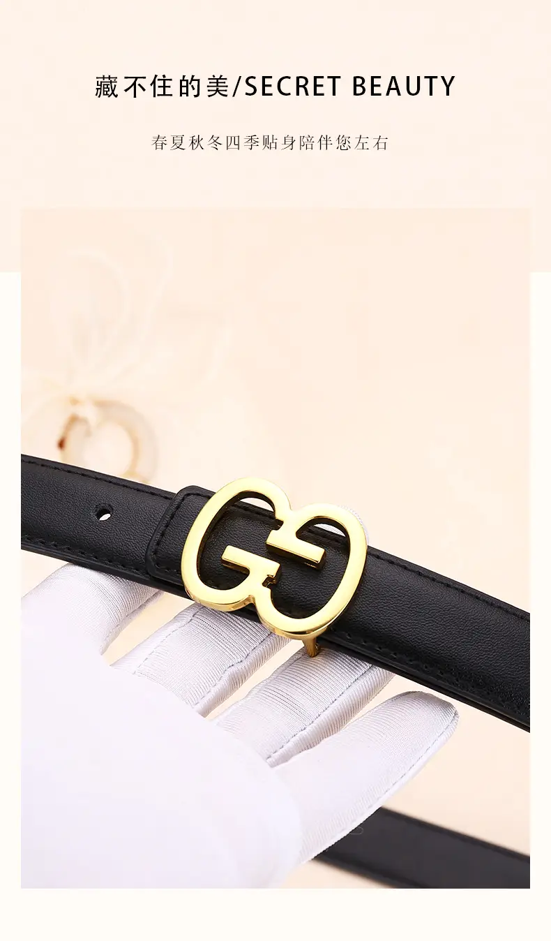 Bright Gold G Logo Belt for Women Genuine Leather — feature 3