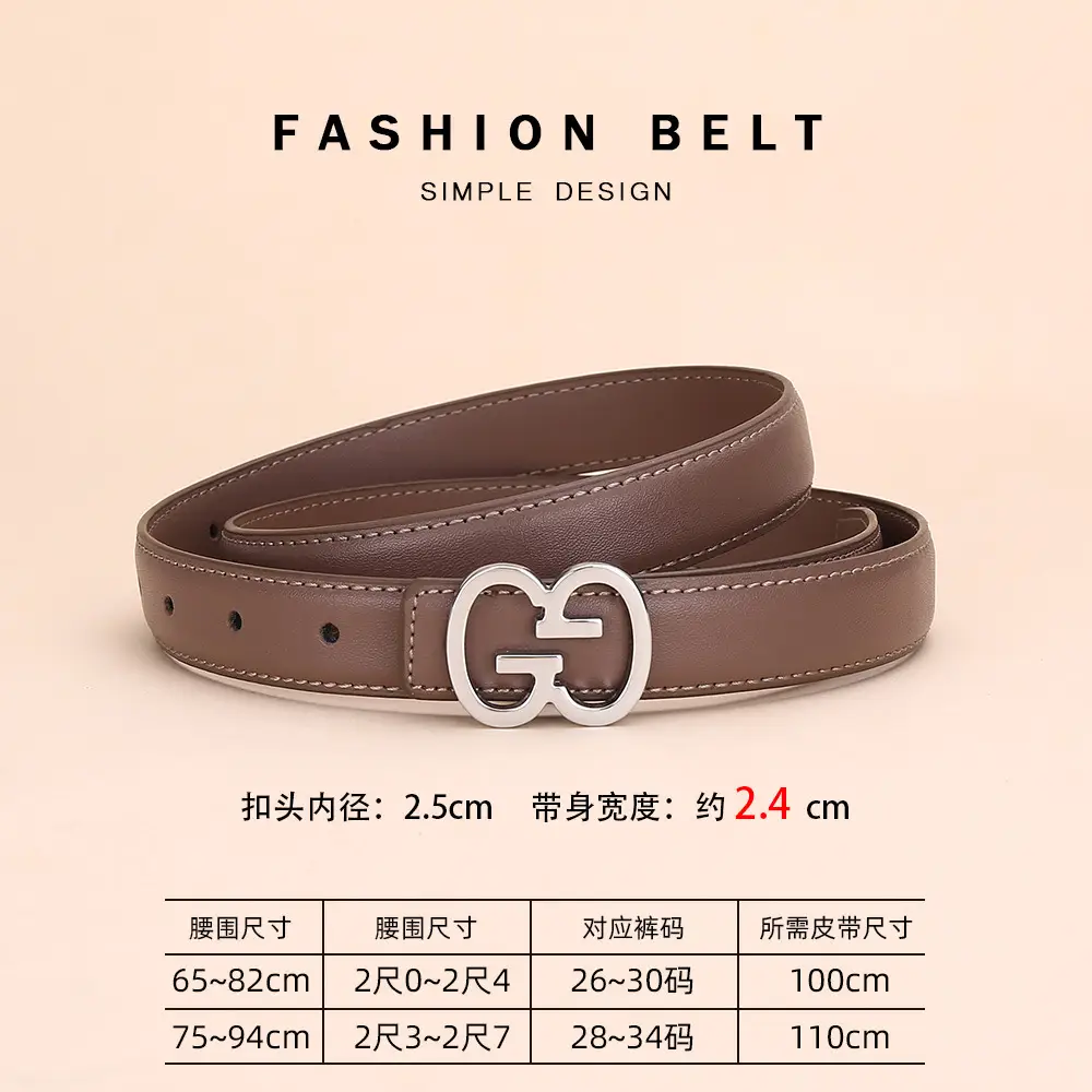 Bright Gold G Logo Belt for Women Genuine Leather