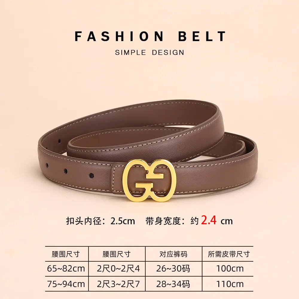Bright Gold G Logo Belt for Women Genuine Leather