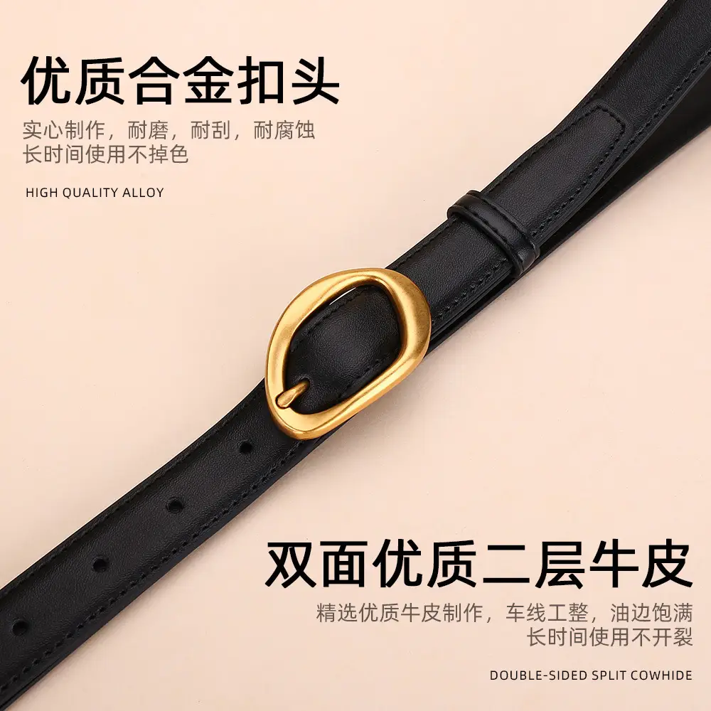 Women Rose-Inspired Black Leather Belt with Gold Buckle - Image 4