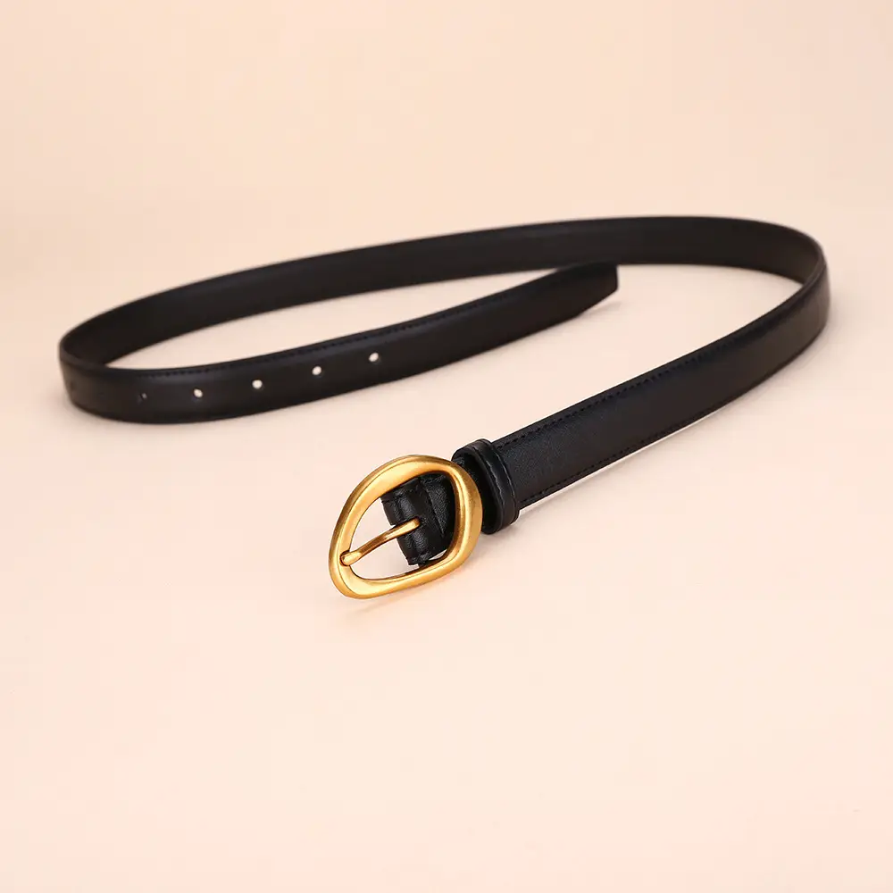 Women Rose-Inspired Black Leather Belt with Gold Buckle - Image 5