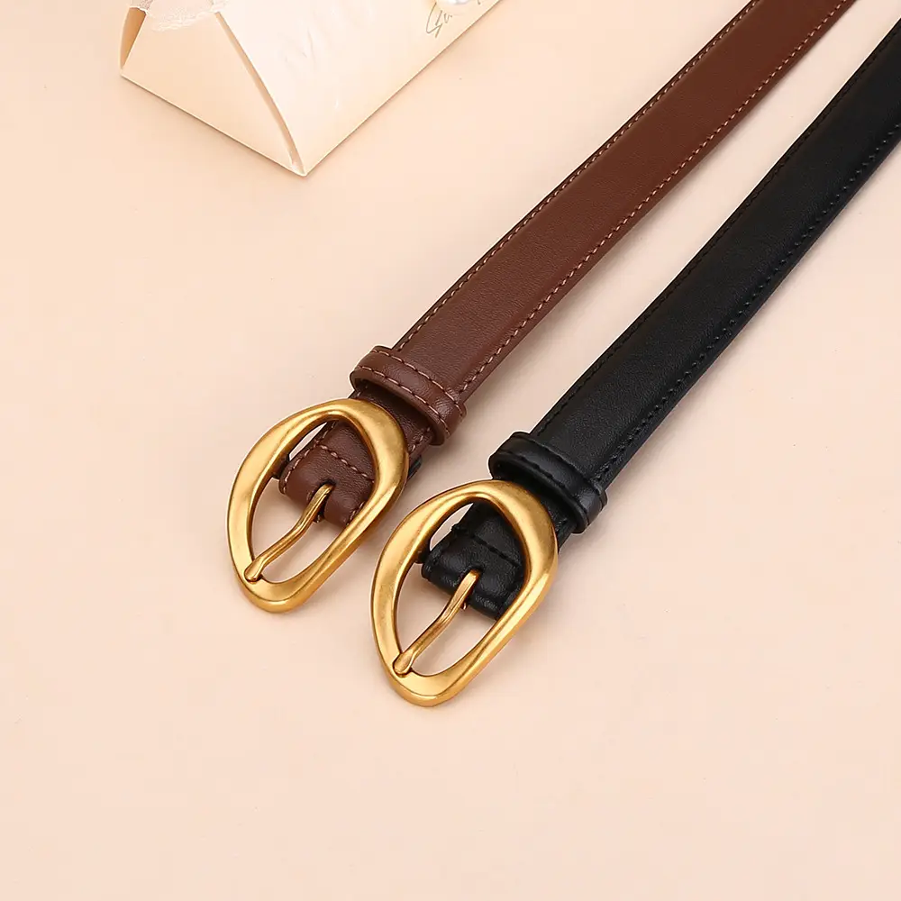 Women Rose-Inspired Black Leather Belt with Gold Buckle - Image 6