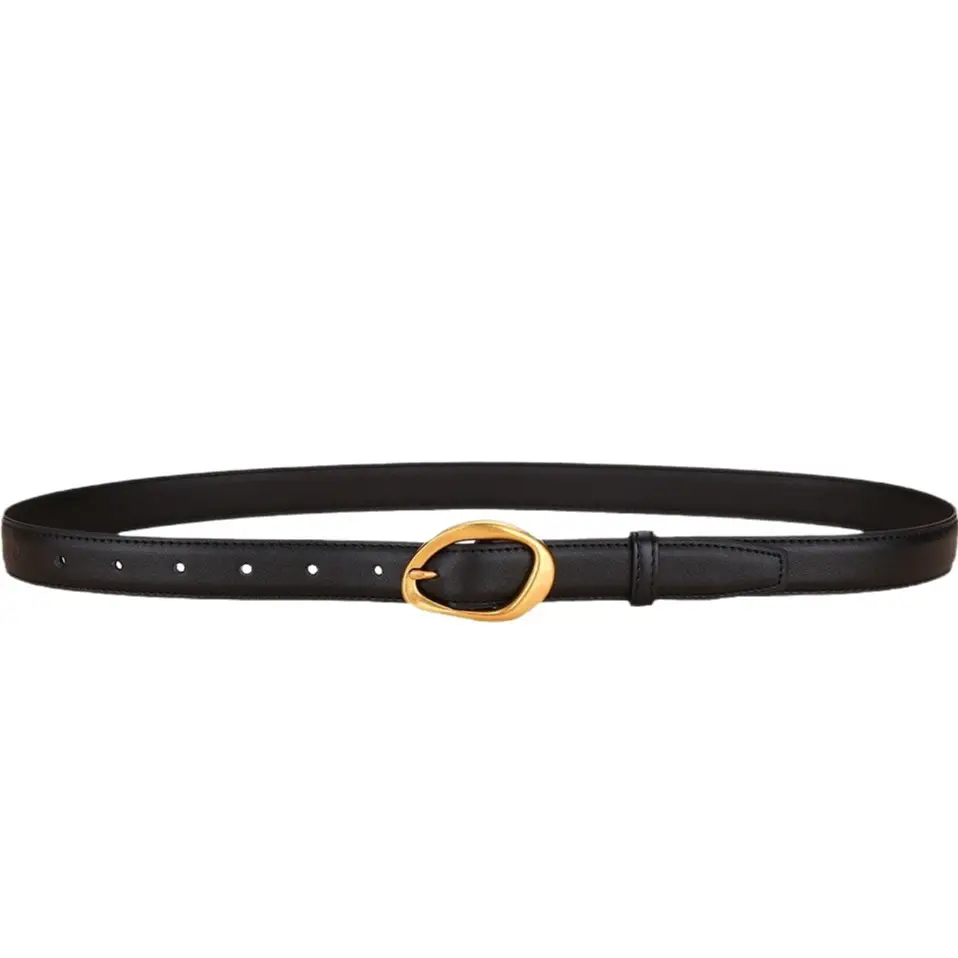 Women Rose-Inspired Black Leather Belt with Gold Buckle - Image 7