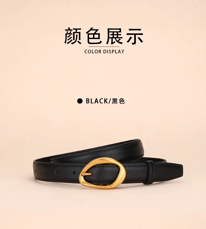 Women Rose-Inspired Black Leather Belt with Gold Buckle — feature 11