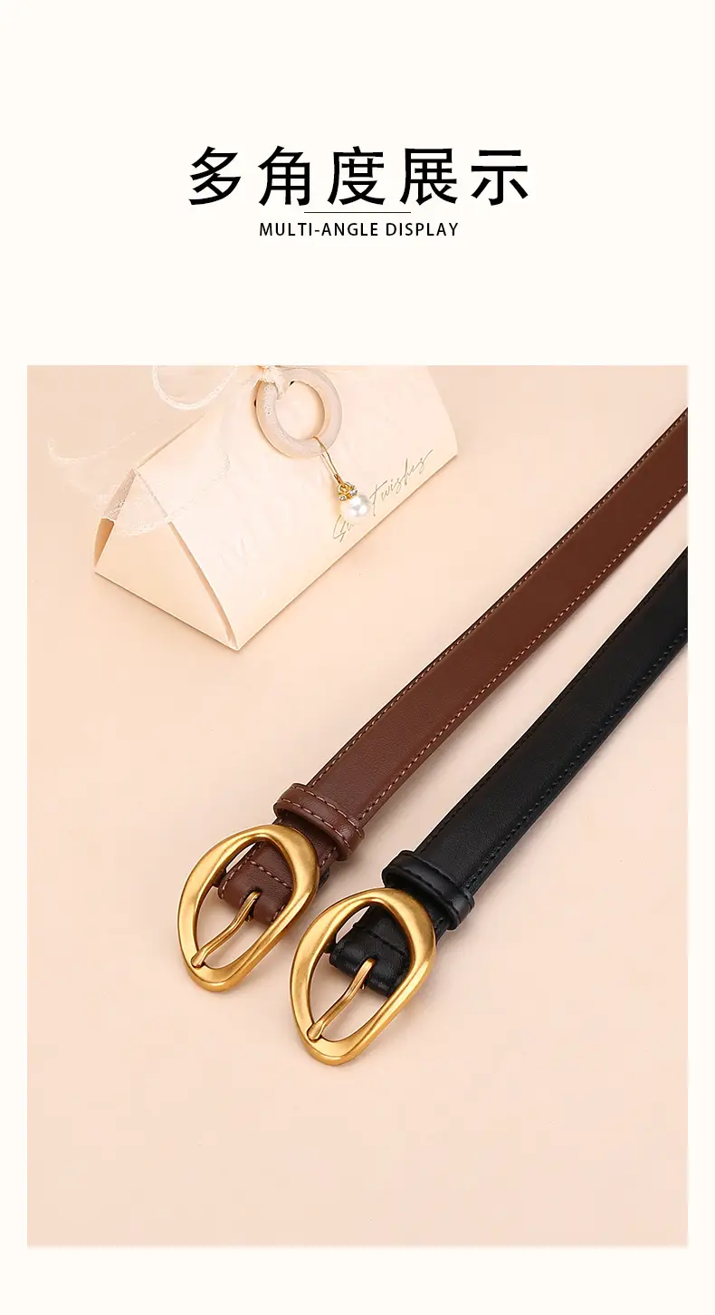 Women Rose-Inspired Black Leather Belt with Gold Buckle — feature 13