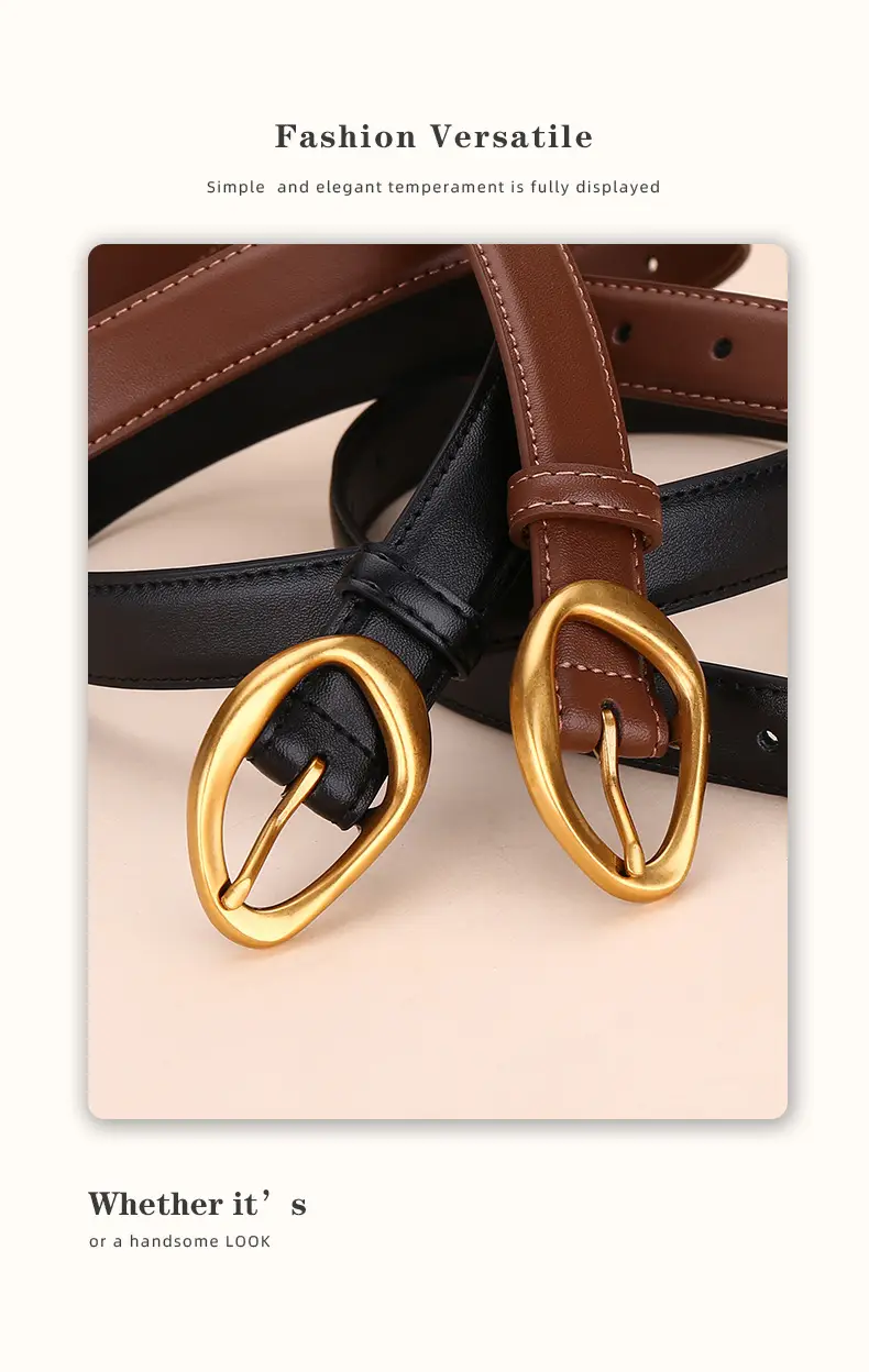Women Rose-Inspired Black Leather Belt with Gold Buckle — feature 14
