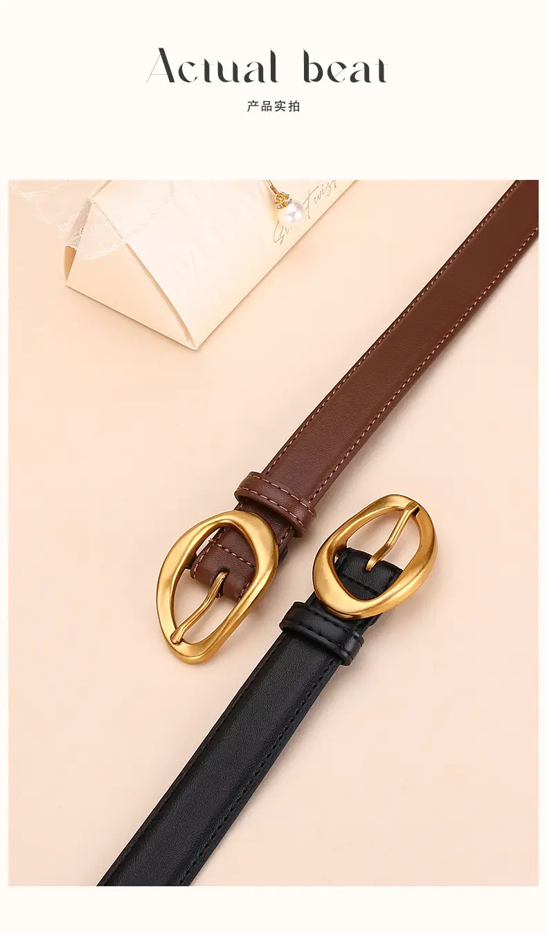 Women Rose-Inspired Black Leather Belt with Gold Buckle — feature 15