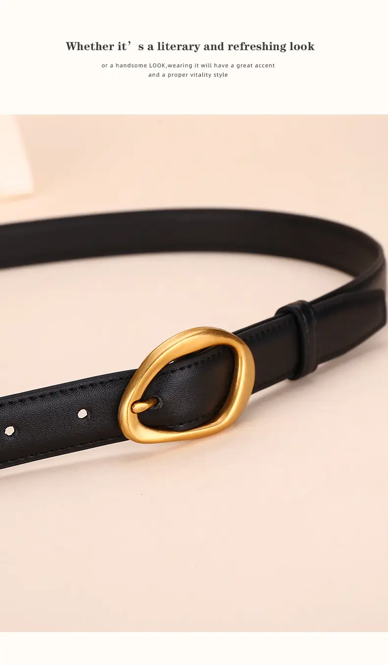 Women Rose-Inspired Black Leather Belt with Gold Buckle — feature 16