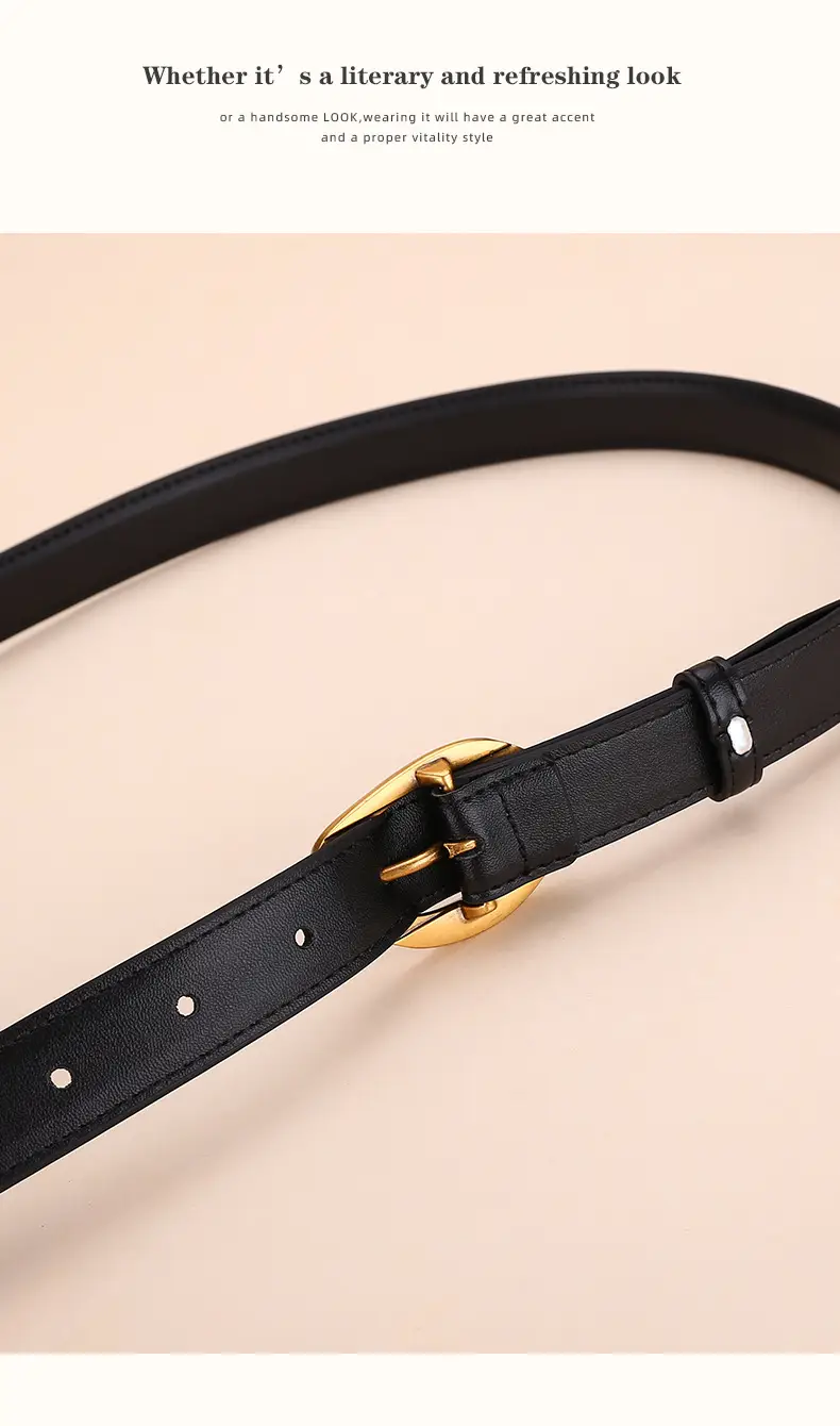 Women Rose-Inspired Black Leather Belt with Gold Buckle — feature 17