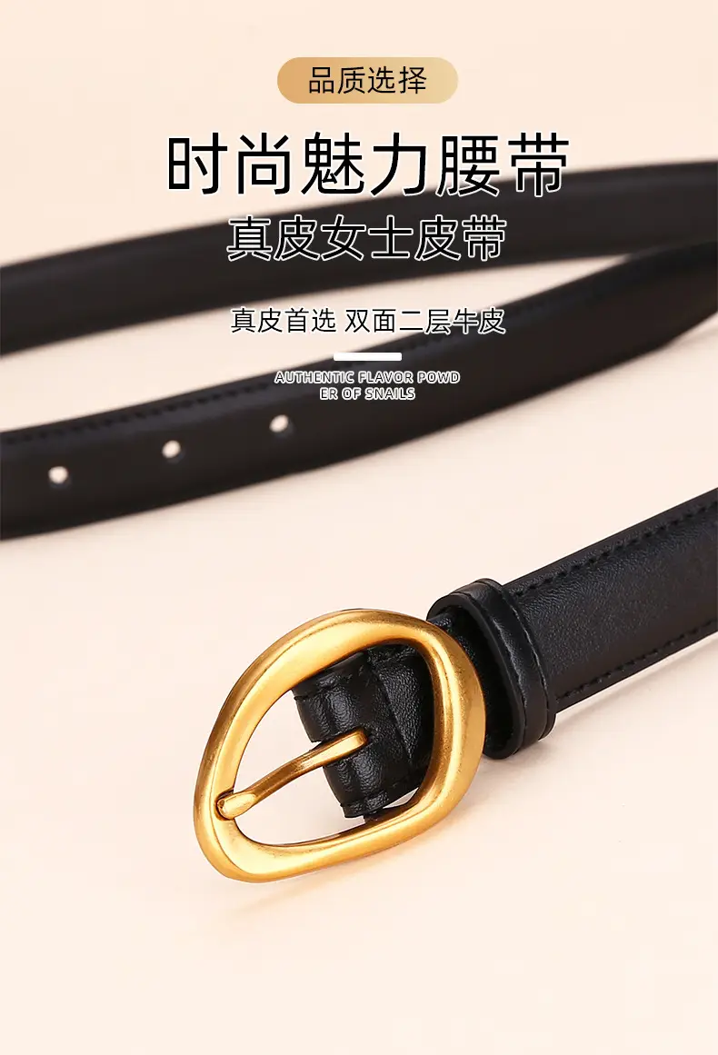 Women Rose-Inspired Black Leather Belt with Gold Buckle — feature 2