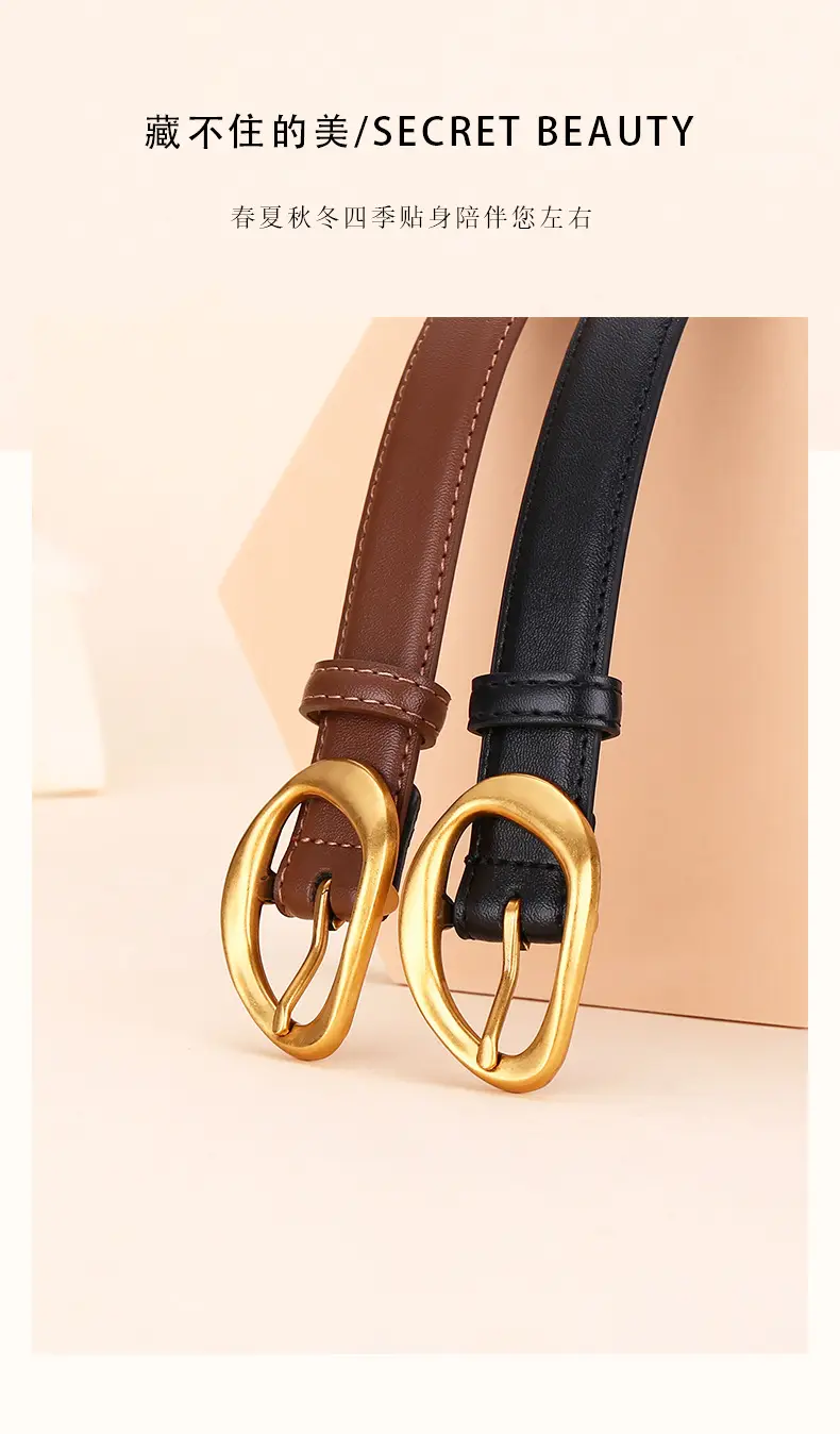 Women Rose-Inspired Black Leather Belt with Gold Buckle — feature 3