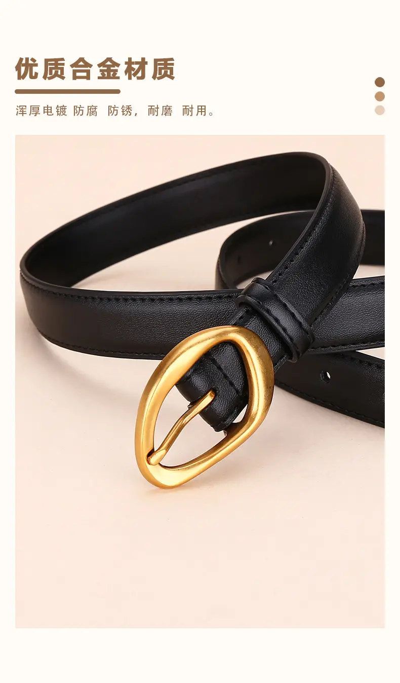Women Rose-Inspired Black Leather Belt with Gold Buckle — feature 7