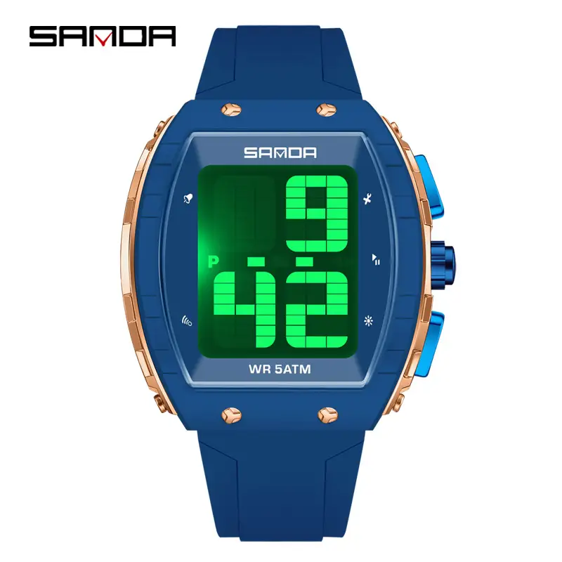 Sanda Men's Blue Digital Alarm Clock Watch with Water Resistant Large Screen - Image 8