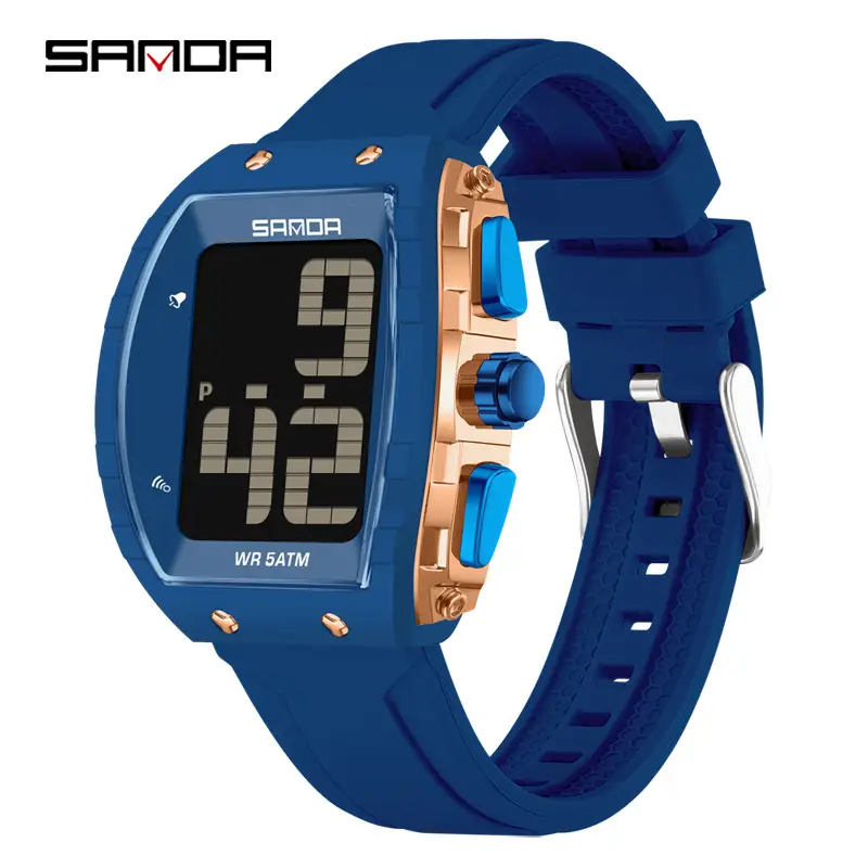 Sanda Men's Blue Digital Alarm Clock Watch with Water Resistant Large Screen - Image 3
