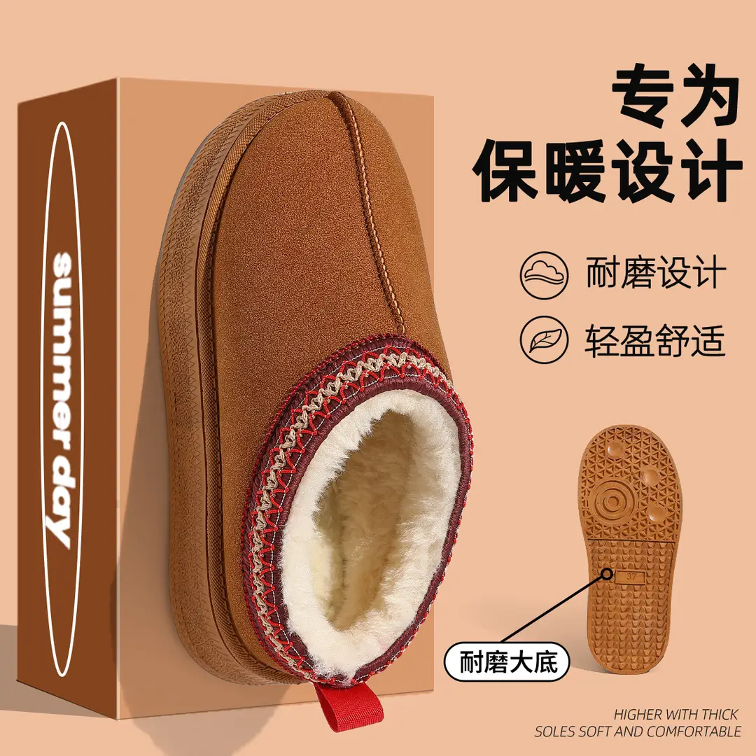 Autumn and Winter Thick-Soled Cotton Slippers for Women, Indoor Home Use, Warm, Non-Slip, Closed Heel, Fleece-Lined, Wholesale, Comfortable