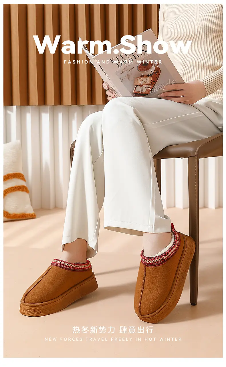 Autumn and Winter Thick-Soled Cotton Slippers for Women, Indoor Home Use, Warm, Non-Slip, Closed Heel, Fleece-Lined, Wholesale, Comfortable — feature 1