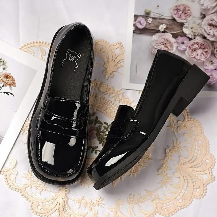 High-value Original Uniform Shoes Round-toe Patent Leather Jk Campus Small Leather Shoes Japanese Shallow Mouth Single-layer Shoes Flat Heel Leather Shoes for Children — feature 11