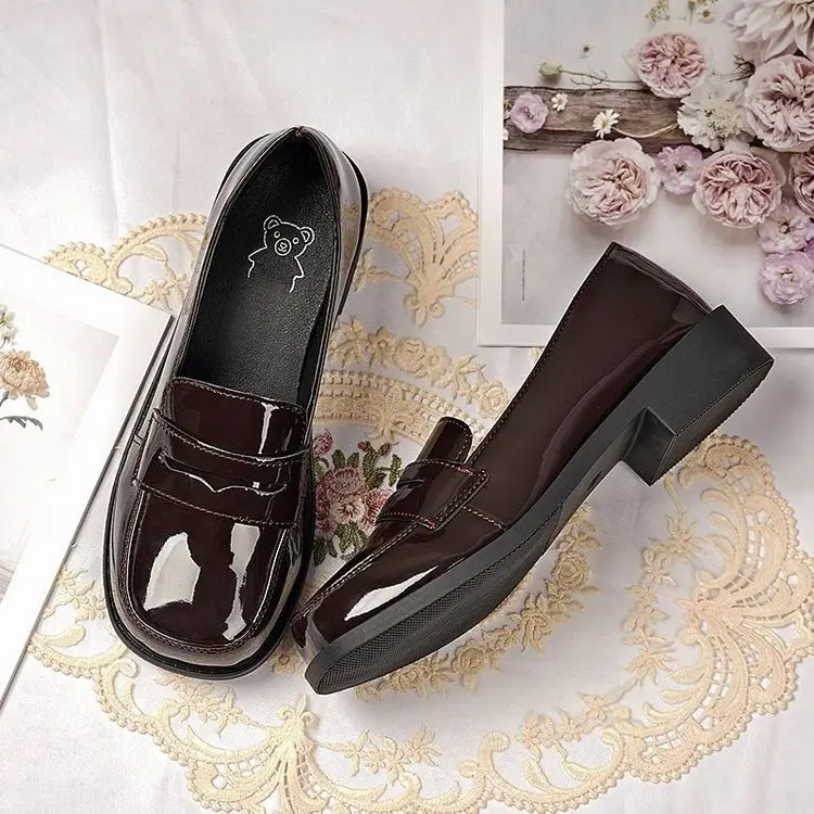 High-value Original Uniform Shoes Round-toe Patent Leather Jk Campus Small Leather Shoes Japanese Shallow Mouth Single-layer Shoes Flat Heel Leather Shoes for Children — feature 7